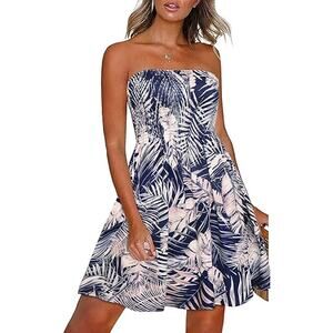 NWOT CHICGAL Small Blue/White Boho Floral Print Summer Cover Up/Sun Dress [0024]